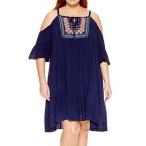 Luxology Embroidered Cold Shoulder Tunic Dress - Boho/Southwest